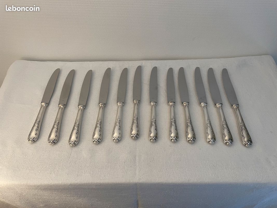 12 Couteaux De Table Style Louis XV – Argenté – Marly – 25,5 Cm