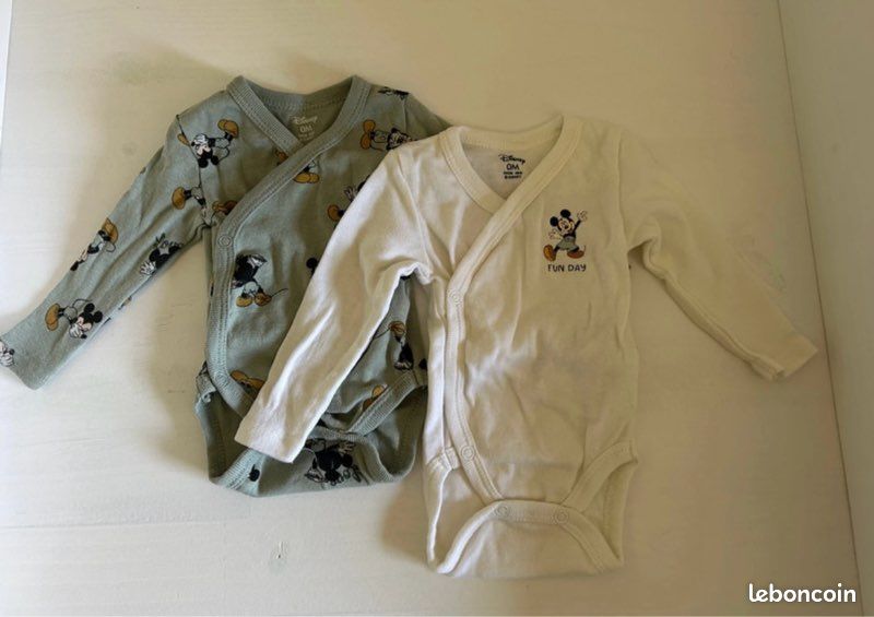 Bodies manches longues Mickey, taille 0 mois (image 1)