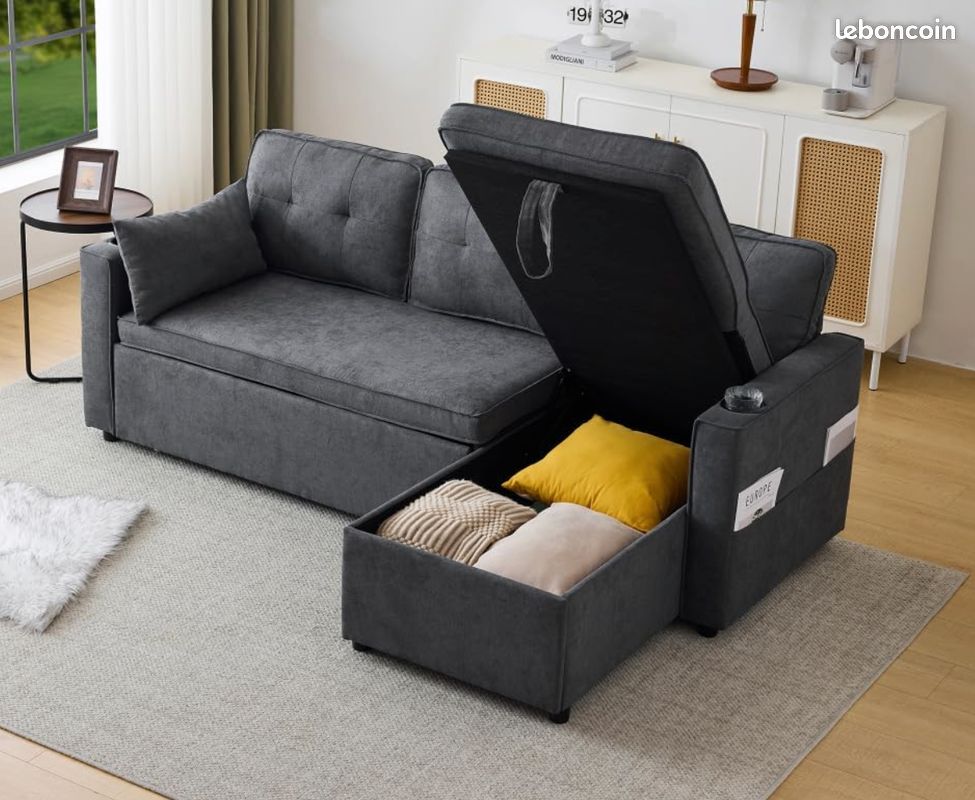 Canapé D'angle Convertible Homifab 3 Places - Beige, Moderne Et Tout Neuf