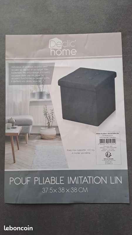 Lot de 3 poufs pliables gris imitation lin (image 3)