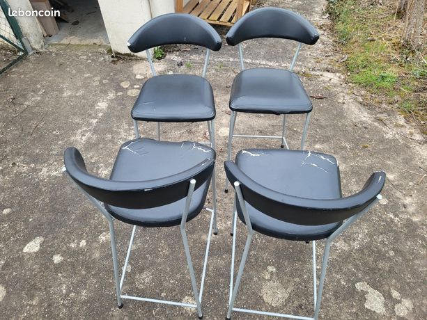 Lot De 4 Chaises Hautes De Bar Grises - Bois Massif - Repose-pied Intégré - Occasion