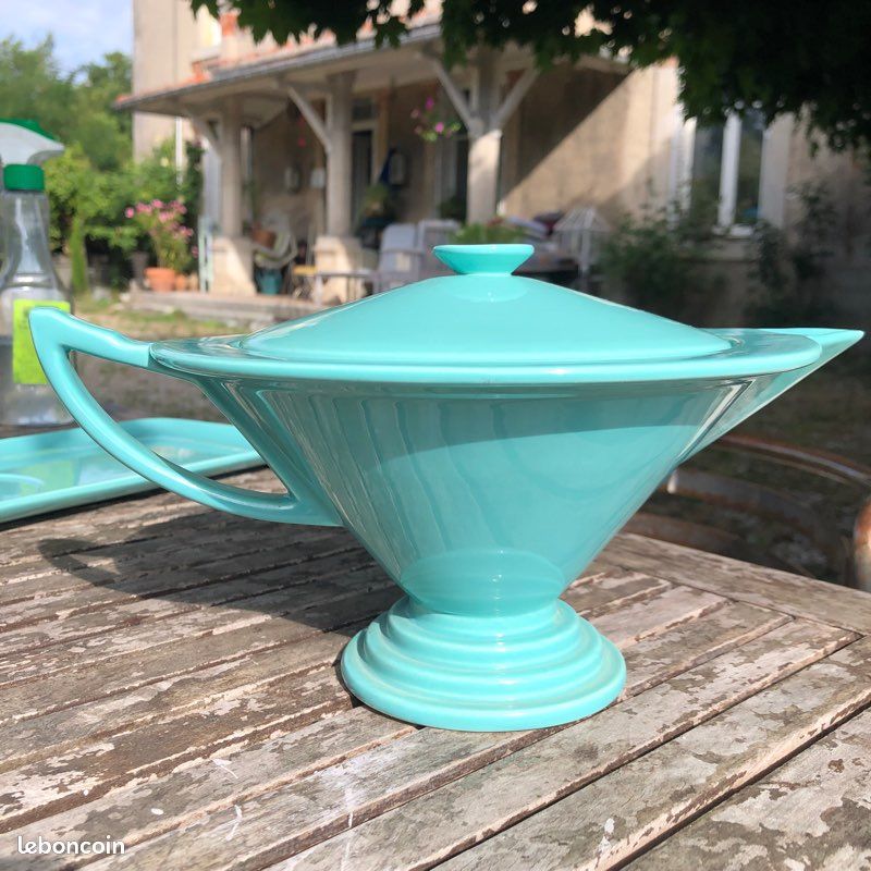 Coupe En Céramique Salins - Style Art Déco Vintage - Fabrication Française - Bleu