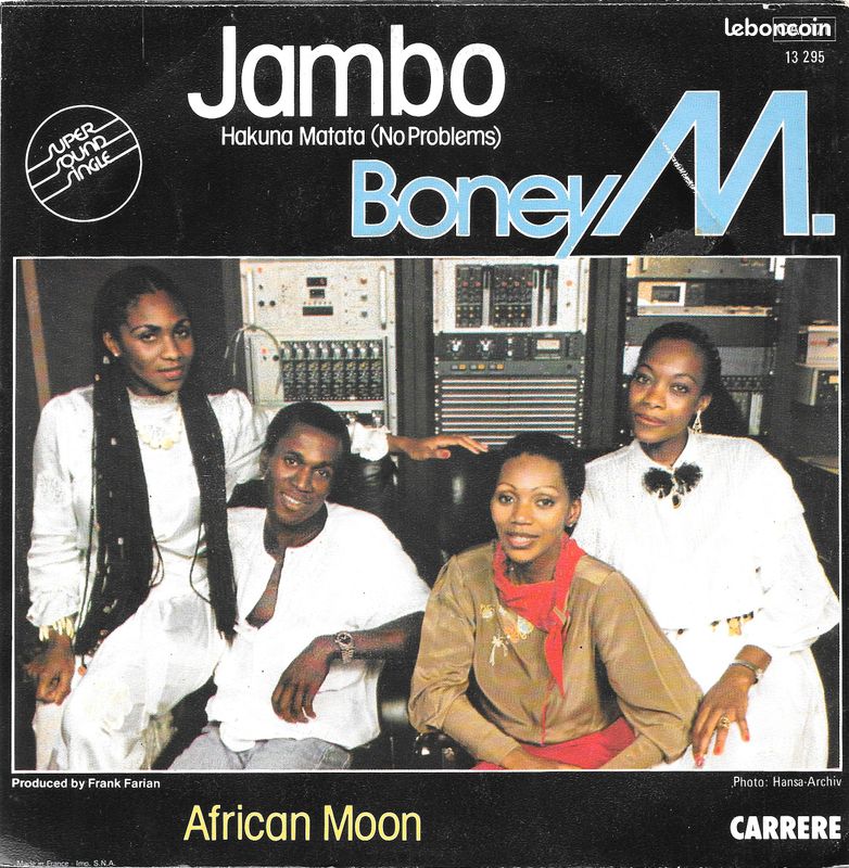 Boney M : Jambo Hakuna Matata (No Problems) / Africa Moon [Vinyle 45 Tours 7"] 1983 (image 2)