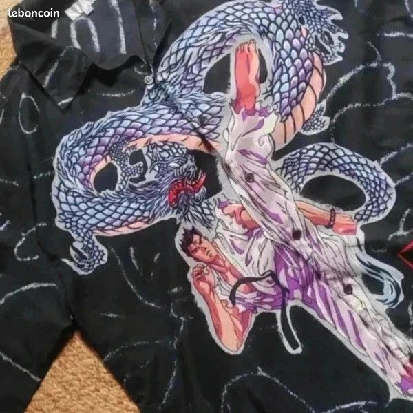 Chemise Vintage PHYS SCI Imprimé Dragon - Taille XL - Coton Noir/gris - Occasion Très Bon état