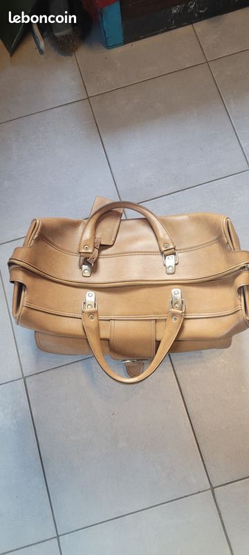 Sac De Voyage Vintage En Cuir Camel - Bagage Souple Rétro Homme Ou Femme
