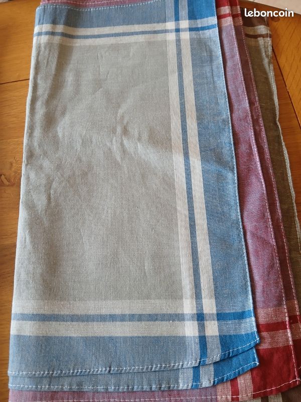 Lot De 12 Mouchoirs En Coton 40x40cm - 3 Motifs à Carreaux Bleu Et Blanc - Réutilisables, Doux Et Absorbants