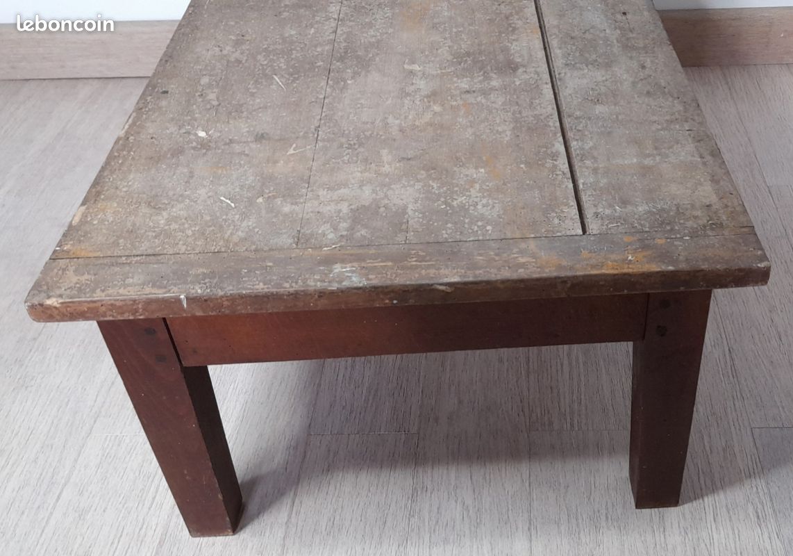 Table ancienne de ferme chevillée transformée en table basse style bohème campagne chic à tiroir bois massif négociable (image 8)