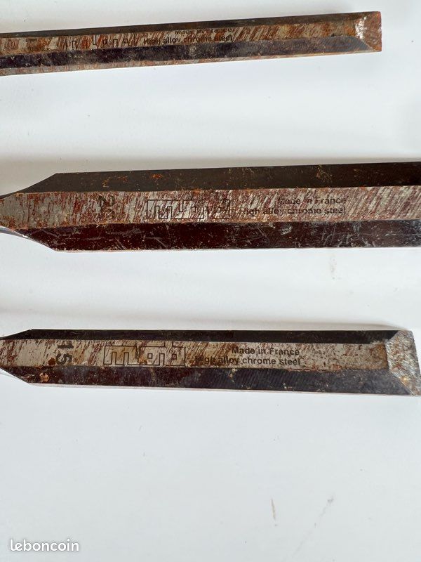 Lot 4 ciseaux à bois MOB, tailles 10 15 20 mm, outillage menuisier ébéniste, acier chrome français (image 5)