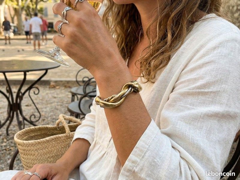 Bracelet Jonc Torsadé Doré Pour Femme - Manchette Imposante En Alliage, Ouvert, Neuf Sans Emballage