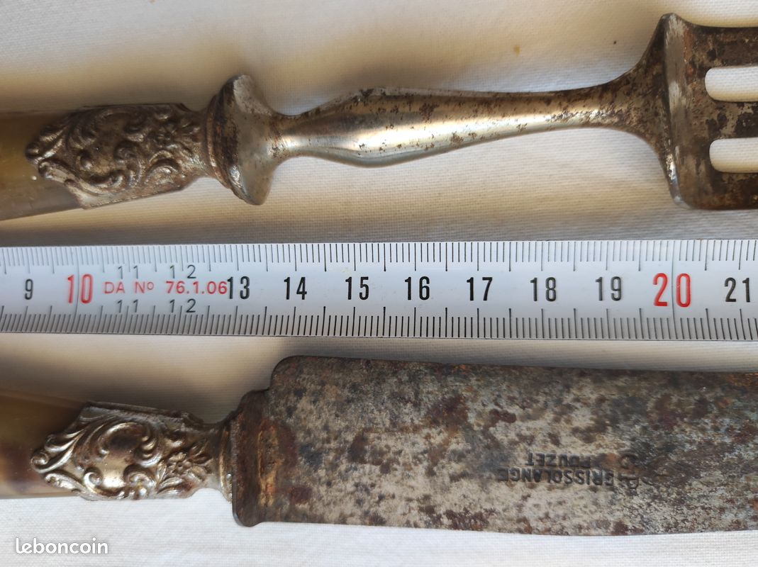 Couteau et fourchette service ancien manche corne Grissolange Pouzet (image 2)
