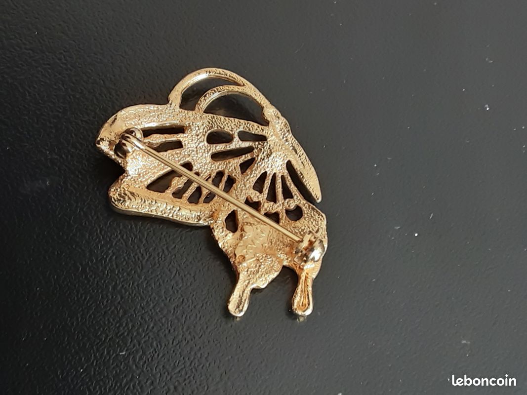 Broche Papillon Vintage - Jolie Pièce Ancienne En Verre (occasion)