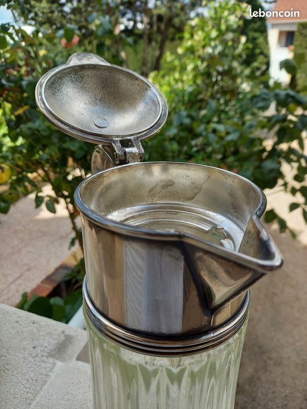 Carafe Pichet Années 40 – Verre Et Métal Argenté (Zinc?) – Italie, Bon état