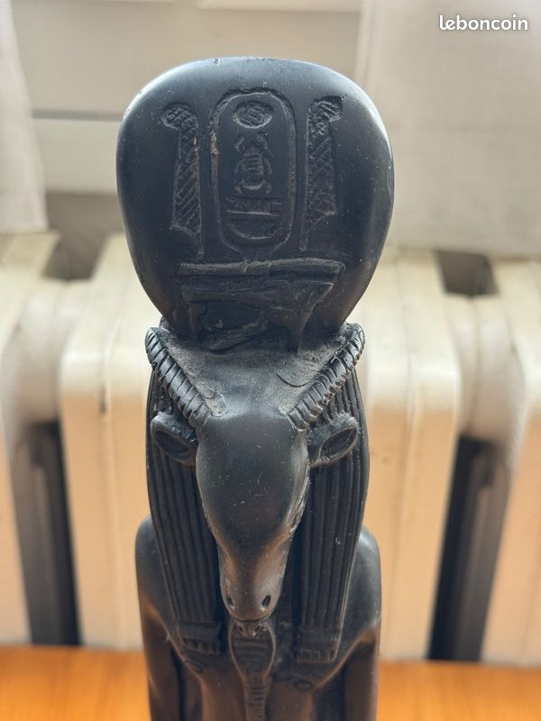 Statue egyptienne dieu Khnoum hieroglyphes authentique pierre noire collection (image 5)