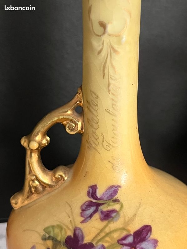 Anciens flacons à parfum VIDES porcelaine Art Nouveau Cyclamen Violettes de Toulouse (image 3)