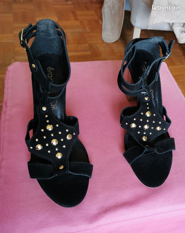 ERAM Escarpins ouverts Cuir Noirs 2 brides Taille 41 (image 3)