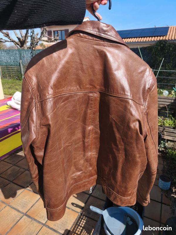 Blouson cuir véritable beige taille L bon etat (image 2)