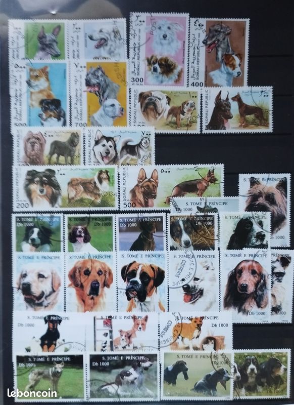 Chiens timbres thématiques tous différents