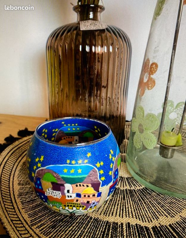 Pssopp Bougeoirs Votifs En Verre, Porte-Bougie Décorative En Verre Et En Forme De Tealight Textures Artisanales Pour Mariage De Table (Bleu Dégradé