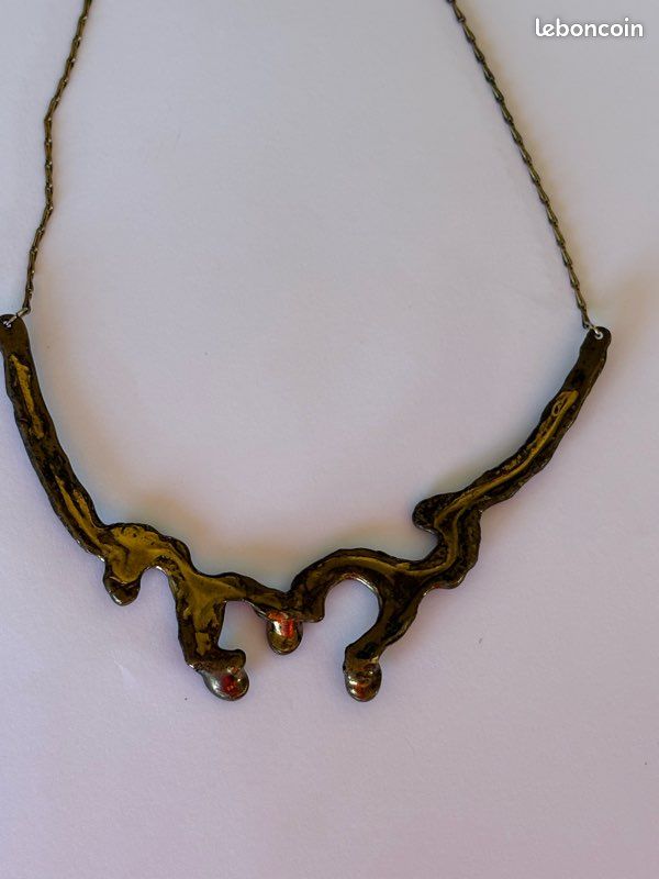 Collier Vintage En Métal Doré Et Composite - Multicolore - Sans Pendentif - Occasion