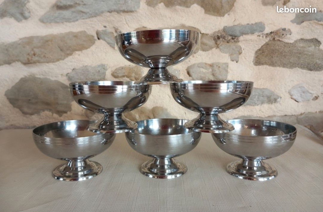 Lot De 6 Coupes à Glace Letang Remy - Inox 18/10 Vintage, Made In France