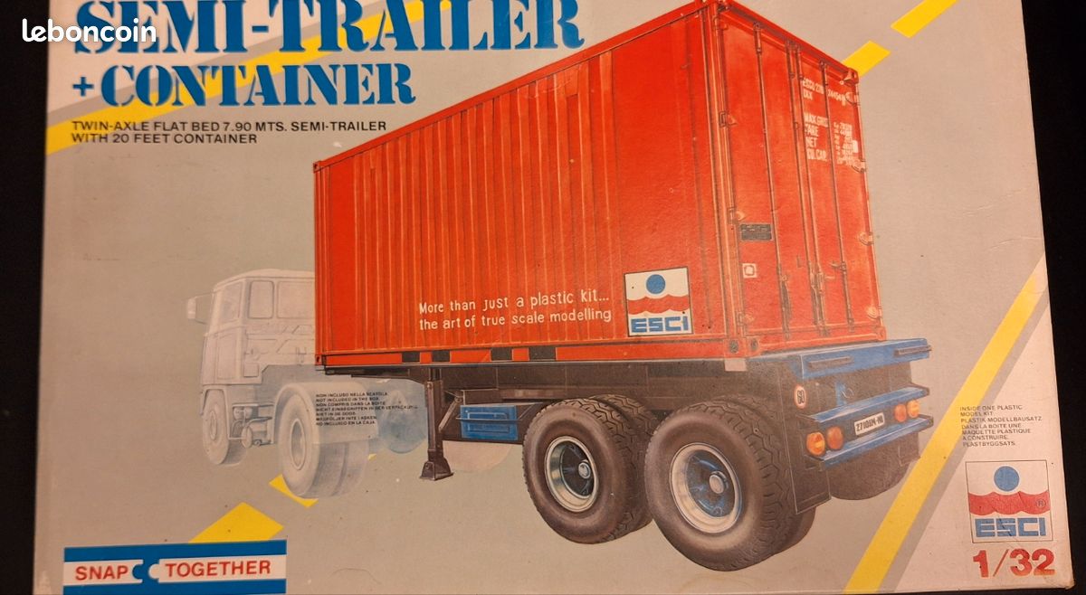 VINTAGE ESCI 1/32 MAQUETTE KIT HUMBROL CONTAINER SEMI REMORQUE