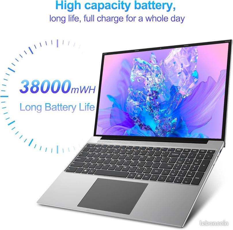Ordinateur Portable, RAM 4Go ROM 128Go, 16" FHD PC Portable, Celeron, Jusqu'à 2,5 GHz, Intel Quad Core, 1920 * 1200 IPS, 2.4G+5G WiFi, Bluetooth 4.0, USB 3.0×2, 2023 (image 2)