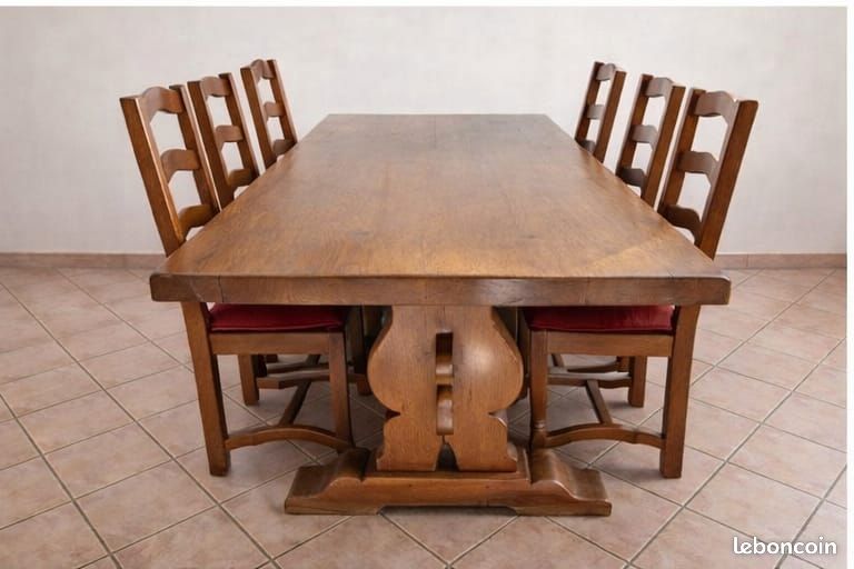 Table et chaises en chêne massif 220x90 (image 1)