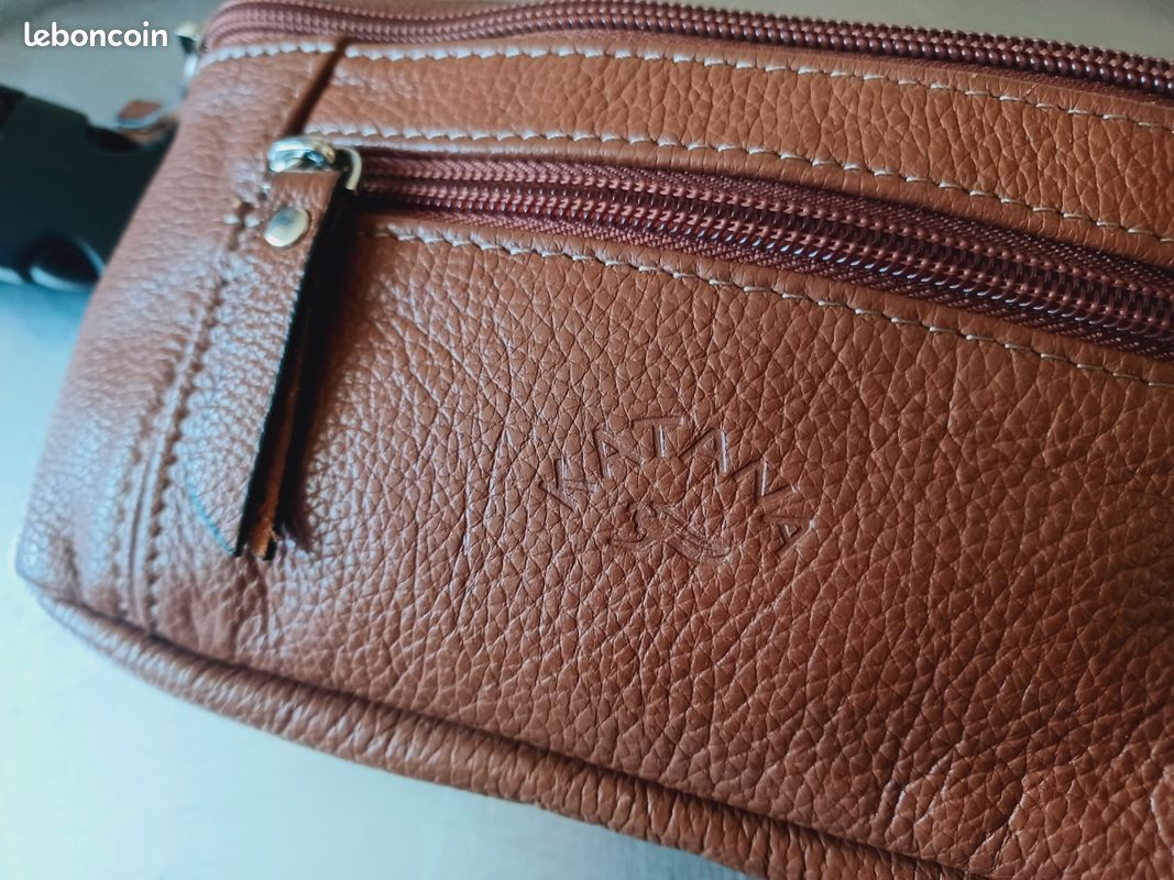 Superbe sac banane fine etroite discrète cuir camel katana (image 3)