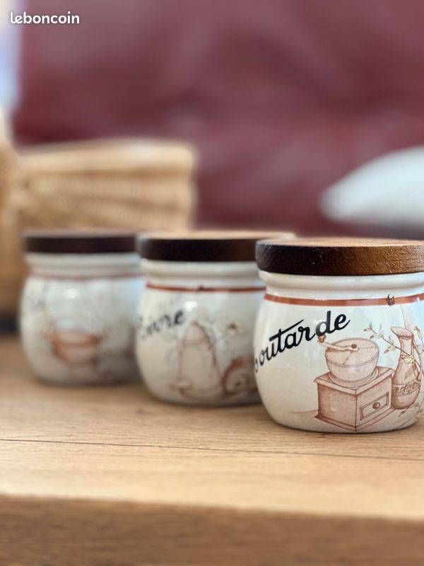 Trio De Pots En Grès LML - Décor Fruits - Pour Condiments Et épices - Vintage