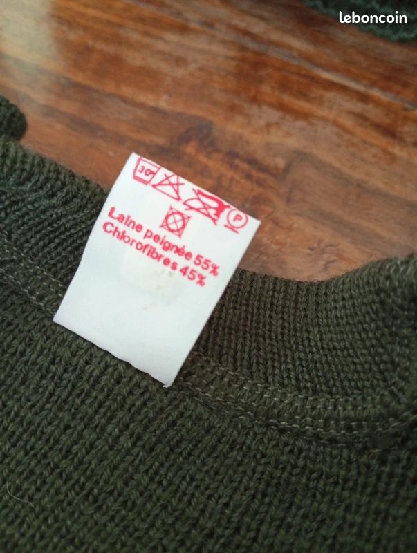 Ancien pull de l'armée, col rond, vert kaki, taille S (88 cm de