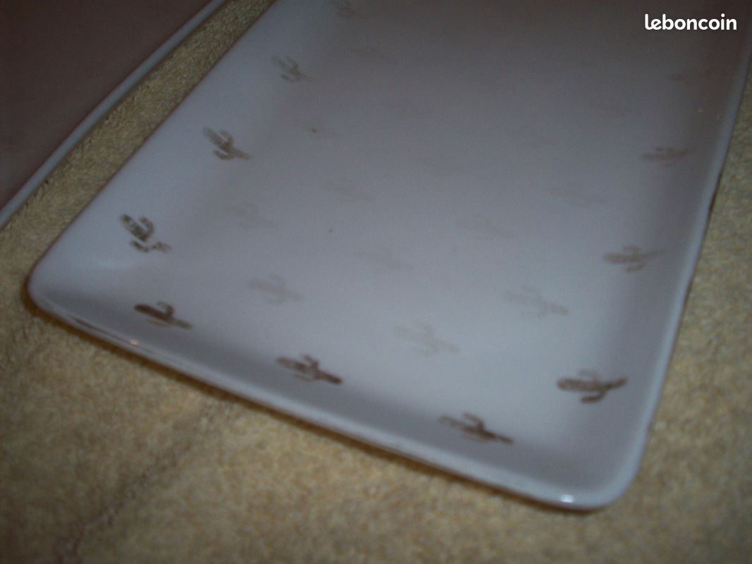 2 PLATS PORCELAINE pour bûche rôti motif cactus cadre doré joli BÉ utilisé Vintage _ À PRENDRE À BAYONNEe (image 6)