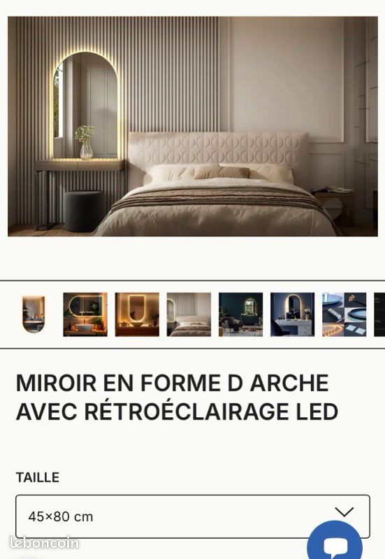 Miroirs neufs en forme d’arche rétro éclairage led (image 1)