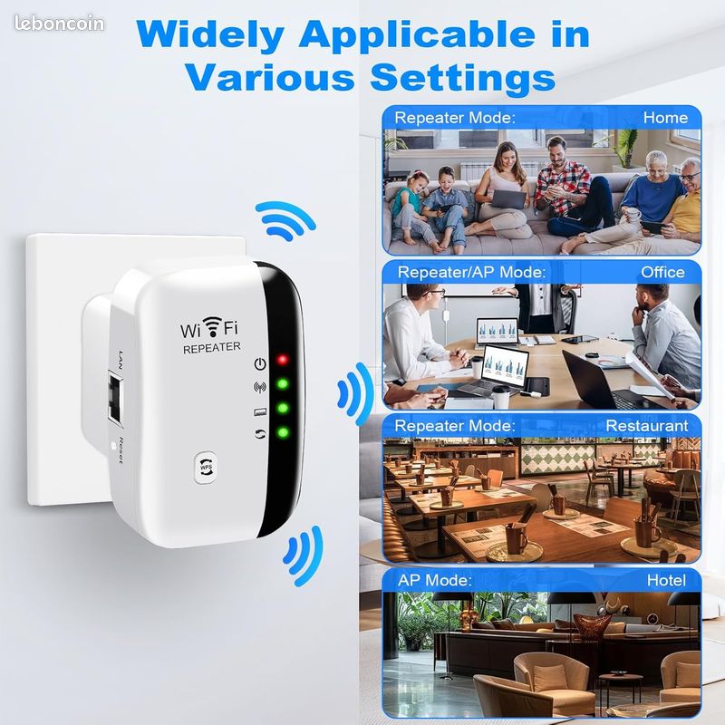 Répéteur WiFi 2,4 GHz – Amplificateur 300 Mbps, Port Ethernet, Couverture 360°
