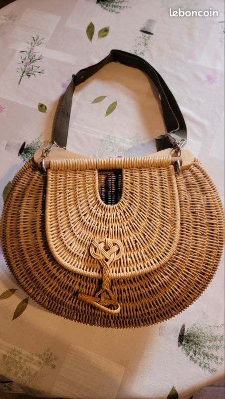 Panier Ancien Français En Osier Et Bois - Pour Cuisine Ou Pêche (creel) - 42 Cm - Occasion