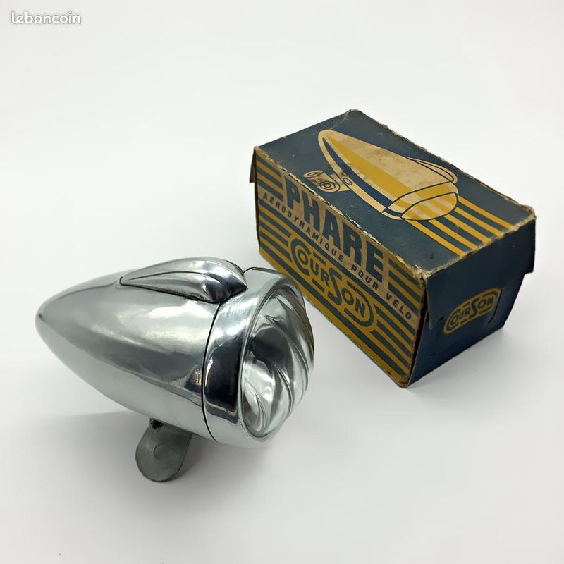 Phare Vélo Ancien - Aluminium - Support Inclus - Années 50/60 - France