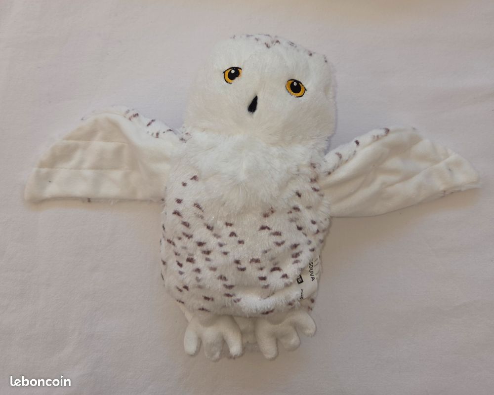 Doudou marionnette Hibou/ Chouette blanc ,beige et gris- Ikea
