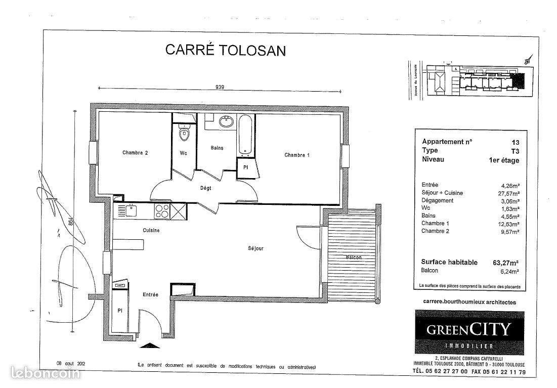 Appartement 3 pièces 63 m² · à Castanet-Tolosan · 63 m² · 981 €