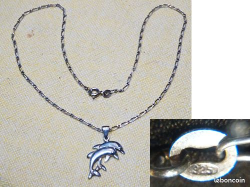 Collier et Pendentif Argent 925 Deux DAUPHINS (image 1)