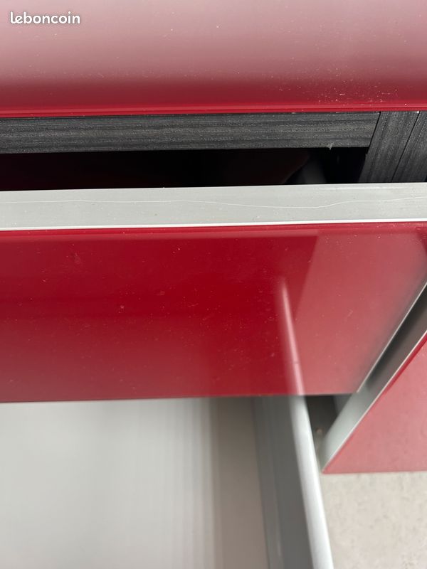 Superbe Meuble bas en verre, bord métal, intérieur bois, tiroirs BLUM (image 9)