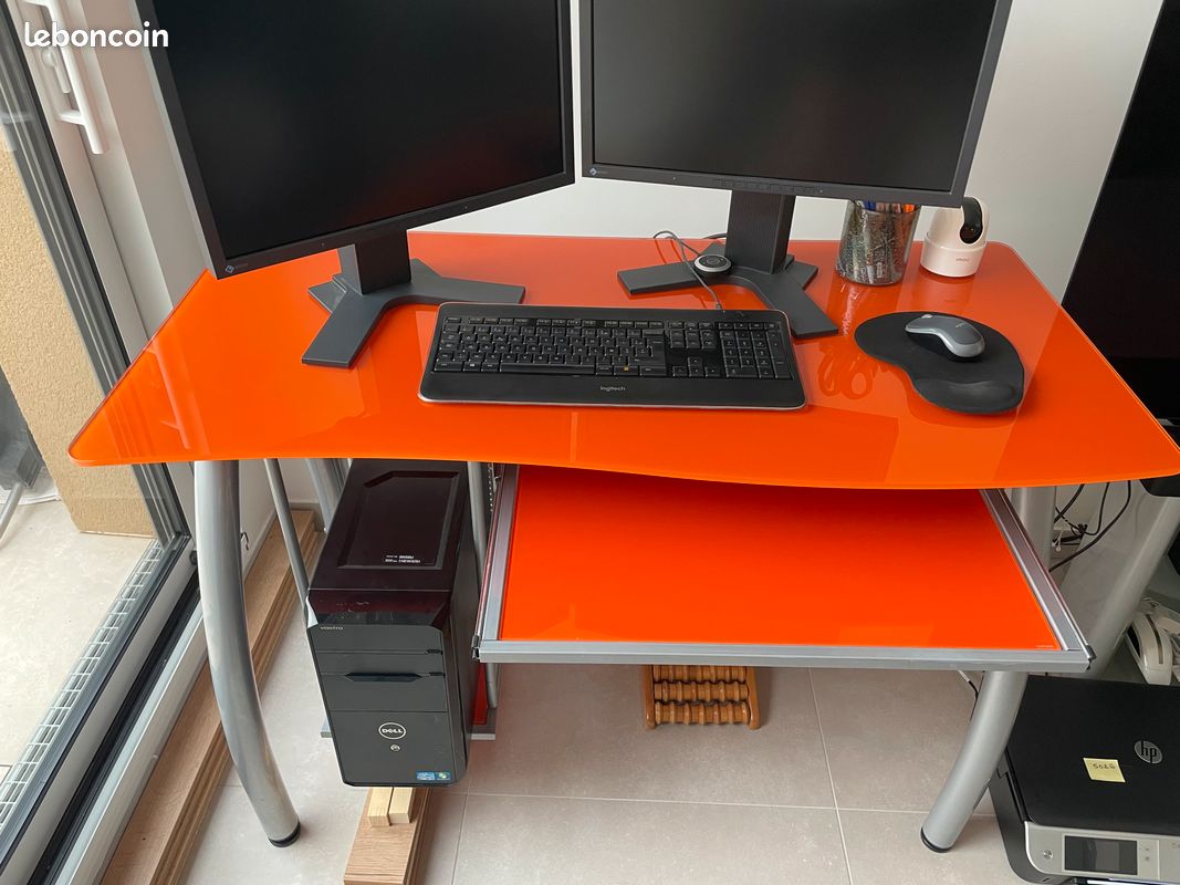 Bureau plateau en verre orange (image 1)