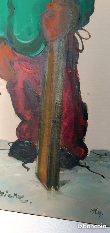 Michel THOMAS Poulbot au ski 1964 HUILE sur TOILE gamin gavroche de PARIS (image 10)