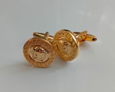 Boutons De Manchette Anciens En Verre Jaune Et Métal Doré - Occasion, Non Modifiés, Style Vintage