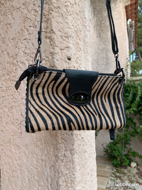Sac à Main New Look à Rayures Tigre Noir/Marron - Cordon De Serrage Et Fermeture Magnétique - Sac D'Occasion