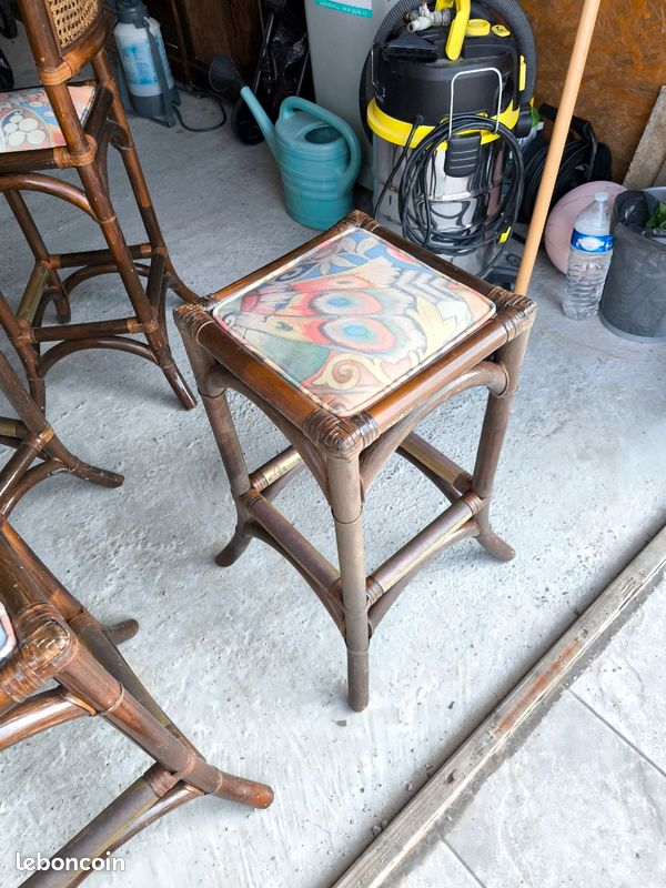 4 Tabourets de bar en rotin (image 1)
