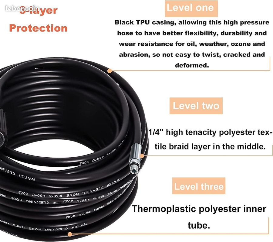 Poweka Tuyau de Nettoyage Haute Pression 20M,Compatible avec Kärcher K2/K3/K4/K5/K6/K7 série, Haute Pression Accessoire avec Buse à Jet et Buse Rotatif,180 Bar, 60 °C (image 6)