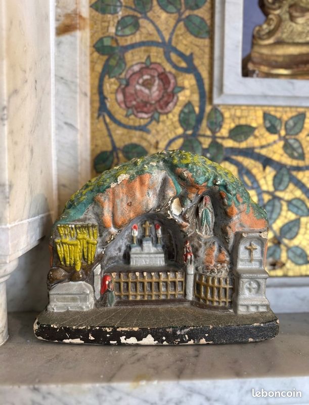 Statue Ancienne Notre-Dame De Lourdes En Plâtre Peint – PENE&FILS-LOURDES – Hauteur 31 Cm
