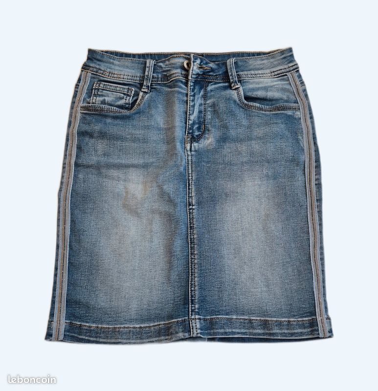 Jupe PLEIN SUD Taille 38 Neuve Sans étiquette - Gris Lin/visco/élasthanne - Style Intemporel