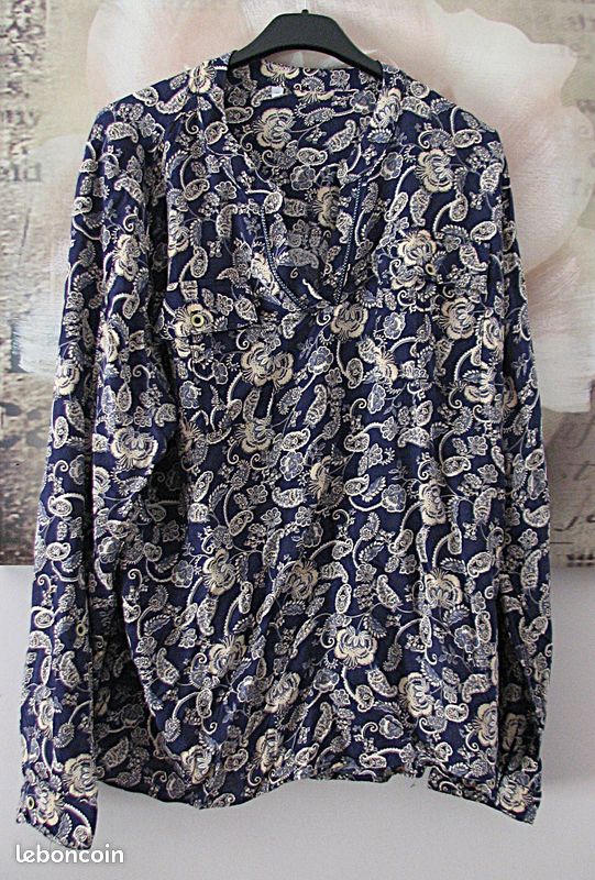 Tunique Longue Imprimée Fleurie - Taille 50 (48), Manches Trois-quarts, Neuve Avec étiquette