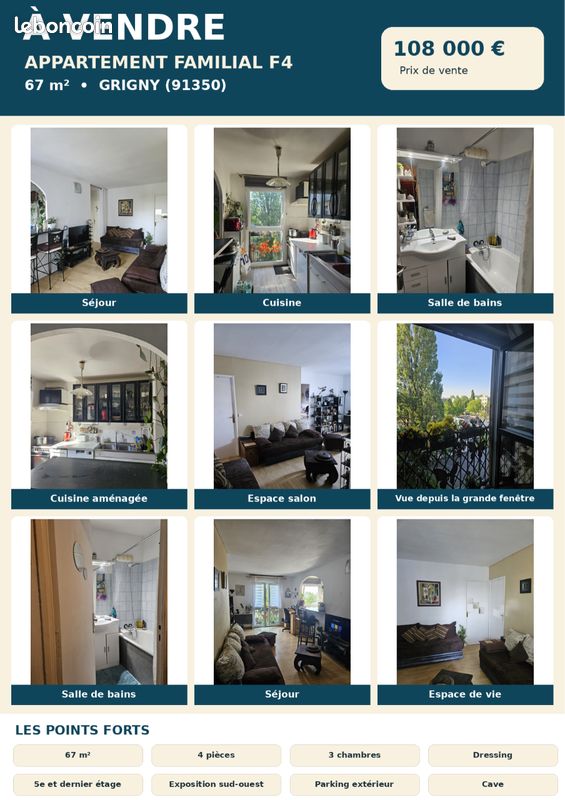 Appartement 4 pièces 67 m² · à Grigny · 67 m² · 108 000 €