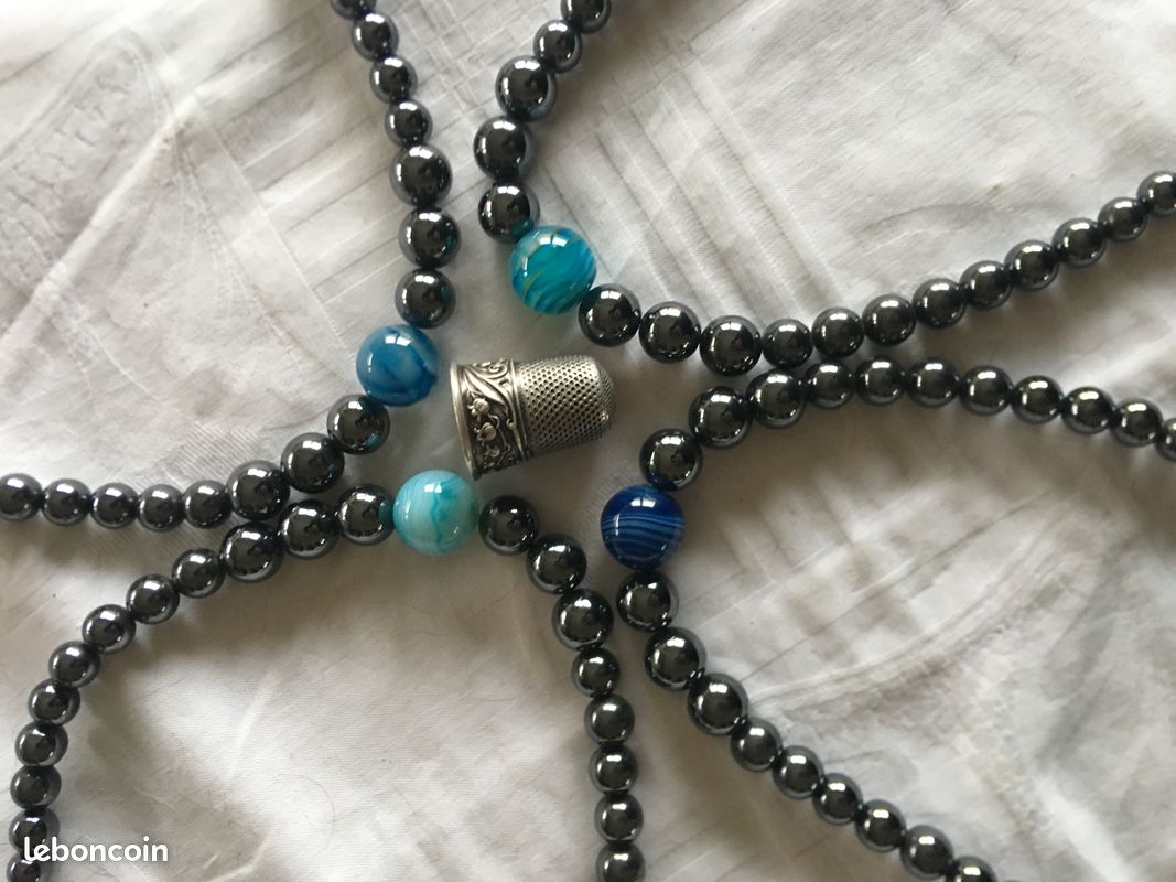 Lot De 2 Colliers Vintage En Hématites - Perles Noires, Occasion - Bijou Pierre Naturelle